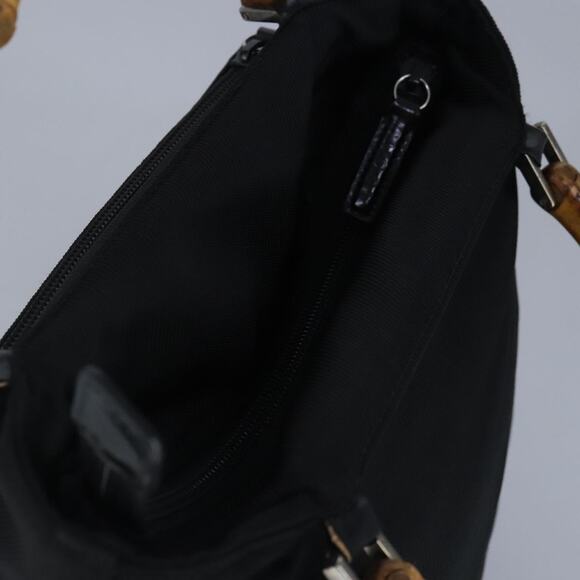 GUCCI Bamboo Hand Bag Nylon Black Silver - Picture 6 of 16